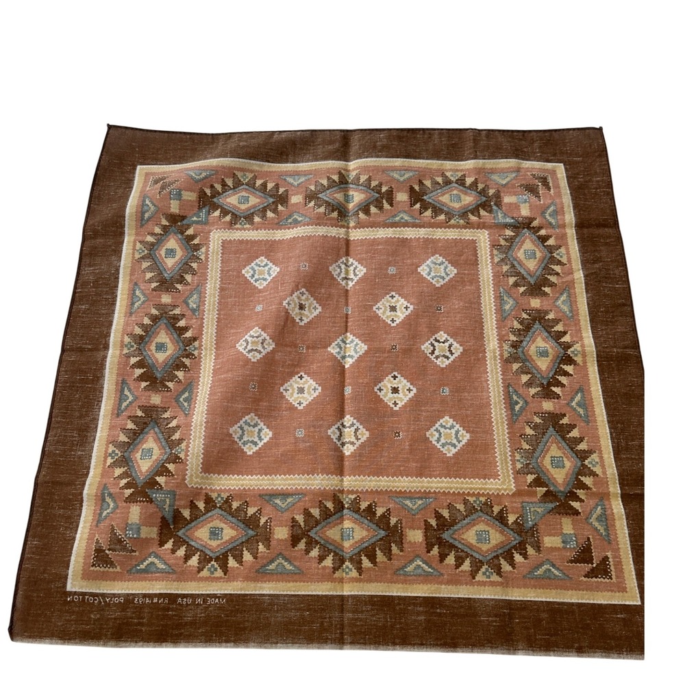 Vintage Southwestern Tribal Print Bandana Brown Terracotta USA Made RN14193